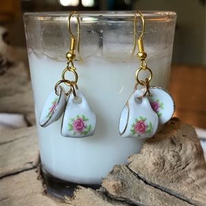Handmade tea set earrings